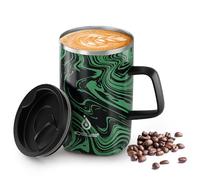 Ideus Vacuum Insulated Coffee Mug, 16oz Reusable Stainless Steel Thermal Double Walled Cup with Handle and Slider Lid for Hot & Cold Beverages, BPA Free (Green Zebra)