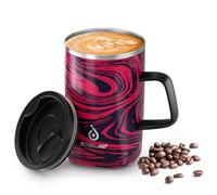 Ideus Vacuum Insulated Coffee Mug, 16oz Reusable Stainless Steel Thermal Double Walled Cup with Handle and Slider Lid for Hot & Cold Beverages, BPA Free (Red Zebra)