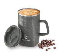 Ideus Vacuum Insulated Coffee Mug, 16oz Reusable Stainless Steel Thermal Double Walled Cup with Handle and Slider Lid for Hot & Cold Beverages, BPA Free (Leapord Gray)