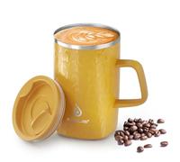 Ideus Vacuum Insulated Coffee Mug, 16oz Reusable Stainless Steel Thermal Double Walled Cup with Handle and Slider Lid for Hot & Cold Beverages, BPA Free (Leapord Honey)