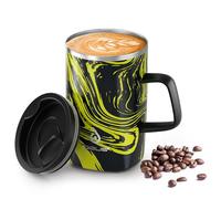 Ideus Vacuum Insulated Coffee Mug, 16oz Reusable Stainless Steel Thermal Double Walled Cup with Handle and Slider Lid for Hot & Cold Beverages, BPA Free (Yellow Zebra)