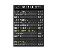 IDGTTLDF Airport Flight Board Vintage Poster - Framed in Wood Retro Wall Art for Travel Decor, Office, Home Bar Decor Framed,08x12inch(20x30cm)