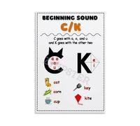 IDGTTLDF Cat Kite Rule Educational Chart, C or K Spelling Poster, Phonics Anchor Chart for Classroom Decor, Reading Intervention & Literacy Center Unframed,16x24inch(40x60cm)