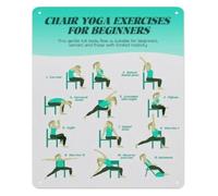 IDGTTLDF Chair Yoga Poses Metal Sign Seated Stretch Routine Guide Beginner Friendly Exercise Chart for Senior Center Wellness Room Office Wall Decor 8 X 12 inch