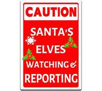 IDGTTLDF Christmas Caution Metal Sign Santa’s Spies Watching Funny Vintage Wall Decor for Classroom Workshop Den 8 X 12 inch
