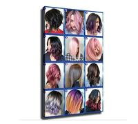 IDGTTLDF Contemporary Hair Art Canvas Print AI Generated Hairstyle Color Chart Wall Decor for Modern Salon or Home Office Framed,12x18inch(30x45cm)