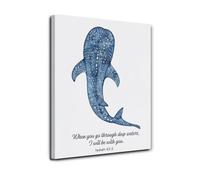 IDGTTLDF Fear Not Christian : Whale in Ocean with Isaiah 43:2 Scripture, Encouraging Wall Decor for Bedroom, Classroom, Church Ministry Gift(Framed,16x24inch(40x60cm))