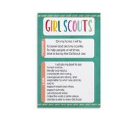 IDGTTLDF Girl Scout Promise Law Values, Motivational Wall Decor for Brownies Juniors Cadettes, Uplifting Gift for Scouts and Leaders(Framed,08x12inch(20x30cm))