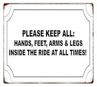 IDGTTLDF Keep All Hands Inside The Ride Metal Sign Whimsical Wall-Art for Game Room Man Cave Bar Playroom Decor 8 X 12 in