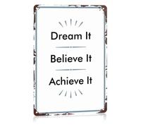 IDGTTLDF Keep Dreaming Believing Achieving Metal Sign Encouragement Wall Hanging for Home Kitchen Laundry Room Garage Man Cave 8 X 12 inch