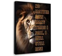 IDGTTLDF Motivational Office Wall Art with Lion, Gwisml No Matter How Many Times I Fall I Will Rise Inspirational Canvas Painting for Workplace Unframed,12x18inch(30x45cm)