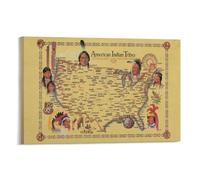 IDGTTLDF Native American Tribes Map, Pre-Columbian Indigenous Peoples of North America, Historical Wall Art Poster for Study, Library or Classroom Framed,16x24inch(40x60cm)