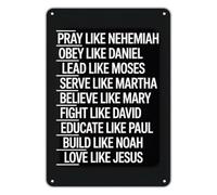 IDGTTLDF Pray Obey Lead Scripture Inspired Metal Sign Christian Wall-Art for Devotional Corner Quiet Time Room Tin Plate 8 X 12 inch
