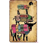 IDGTTLDF Retro Livestock Meat Cutting Chart Metal Tin Sign for BBQ Pit Master Garage Man Cave Home Porch 8 X 12 in