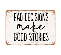 IDGTTLDF Retro Man Cave Sign Bad Decisions Make Stories Aluminum Wall Decor for Basement Pub Office Wall-Art Funny Conversation Starter (8 X 12 inch)
