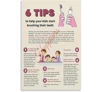 IDGTTLDF Teaching to Brush Teeth Poster 6 Simple Tips Oral Hygiene Canvas Wall-Art Home Decor Bedroom Framed,08x12inch(20x30cm)