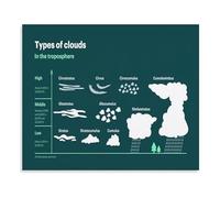 IDGTTLDF The Ultimate Cloud Spotter Guide Poster Canvas Wall-Art for Meteorology Enthusiasts Cloud Types Chart and Troposphere Reference Decor Unframed,12x18inch(30x45cm)