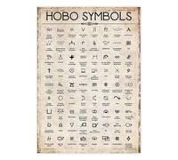 IDGTTLDF Vintage Hobo Code Poster - Secret Travelers Symbols and Meanings, Mysterious Retro Wall Art for Home Office, Bar or Eclectic Living Room Canvas Print Framed,12x18inch(30x45cm)