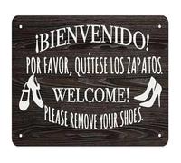 IDGTTLDF Welcome Sign Metal Tin Sign Bilingual Remove Shoes Spanish English Bienvenido Rustic Wall Decor for Cabin Airbnb Home 8 X 12 inch