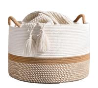 Idhadkc Large Cotton Rope Blanket Basket for Storage, Laundry, Nursery Foldable Storage Basket Dirty Clothes Basket