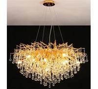 IDHBGJD Frosted Tree Branch Crystal Chandelier Gold Modern High Ceiling Pendant Light - Ideal Hanging Fixture for Dining Room Table Kitchen Island & Living Room Round 80cm