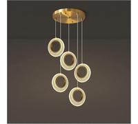 IDHBGJD Full Copper Stair Chandelier Crystal Villa Duplex Building Spiral Staircase Light Ring Long Pendant Light Loft Lamp Modern LED Chandelier Foyer