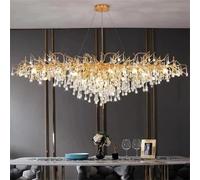 IDHBGJD Modern Gold Crystal Tree Branch Chandelier - Large Luxus Art Deco Linear Rectangular Fixture with Raindrop Crystals Round Indoor Lighting for Kitchen Islands Living Rooms Foyers L100cm A