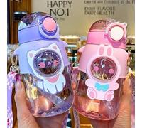 IDIDG Kawaii Water Bottles with Silicone Straw and Adjustable Strap 24oz Kawaii Water Bottles with Detachable Cartoon Animal Leakproof Cute Water Bottles for Girls School Camping(Purple)