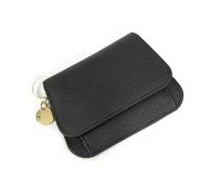 IDIDG Small Wallet for Women RFID Blocking Genuine Leather Slim Keychain Wallet Tri-Fold Card Case with Coin Pocket, Black, 5.1" x 1" x 3.9", Minimalist