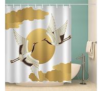 IDIDOS 3D Shower Curtain Heavy Duty Polyester Fabric Waterproof Shower Curtain Japanese Style Crane Japanese Style Bathroom Curtains with 12pcs Hooks (200x220 cm)