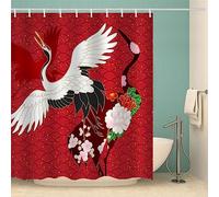 IDIDOS 3D Shower Curtain Heavy Duty Polyester Fabric Waterproof Shower Curtain Japanese Style Crane Bathroom Curtains with 12pcs Hooks (200x220 cm)