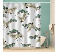IDIDOS 3D Shower Curtain Heavy Duty Polyester Fabric Waterproof Shower Curtain Japanese Style Japanese Crane Bathroom Curtains with 12pcs Hooks (200x200 cm)