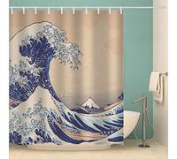 IDIDOS Japan Ukiyo-e Shower Curtain Bathroom Bathtub Anti-Mildew Polyester Fabric Bathroom Shower Curtain Kanagawa Surfing Bath Curtain With Hooks （120x180 cm）