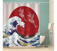 IDIDOS Japan Ukiyo-e Shower Curtain Bathroom Bathtub Anti-Mildew Polyester Fabric Bathroom Shower Curtain Japanese Art Bath Curtain With Hooks （120x180 cm）