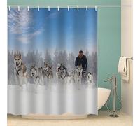 IDIDOS Winter Sled Dog Shower Curtain Waterproof Anti-Mildew Polyester Bathroom Shower Curtain Animal Dog Bath Curtain With Hooks （180x200 cm）