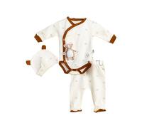IDILCO Unisex Baby Clothes set, legging,bodysuit and hat, baby clothing, newborn baby clothes set, Beige, 0-9 Months, 100% Cotton, Bear Pattern, Baby clothes outfit,Snap closure(3-6 Month)