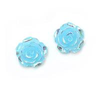 Idin Clip-on Earrings - Blue glossy AB colour plated rose flower clip-on earrings (approx. 18 x 18 mm)