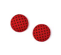 Idin Clip-on Earrings - Handmade Red and Black Polka Dot Fabric Round Button (ca. 15 mm)