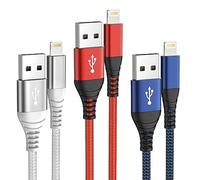 IDISON Iphone Charging Cable 2m 3Pack,MFi Certified Apple iPhone Charger Cable,Nylon Braided usb to Lightning Cable for iPhone 14 13 12 11 XS XR X Pro Max Mini 8 7 6S 6 Plus 5S SE(Red,Blue,Silver)