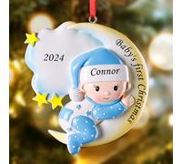 iDIY Baby Boy First Christmas Ornament - Custom Name & Date - Personalized Baby's First Christmas Ornament - Grandson Ornament - Keepsake