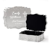 iDIY Baby Shower Gifts - Customized Jewelry Keepsake Box for little girls with Custom Engraved Name & Date Message, Christening Gifts for girls Christmas Gifts for Wife, Daughter, Rectangle