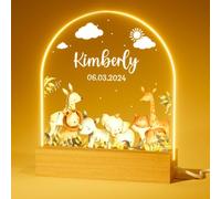 iDIY Personalised Baby Gifts - Customised Name Night Light for Baby Nursery, Custom Gifts for Girls and Boys - Animal Safari