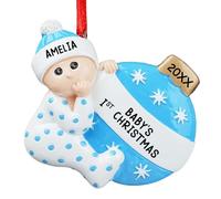 iDIY Personalised Babys First Christmas Bauble 2025 - Custom Name Baby Decoration for Christmas Tree - Xmas Ornament Gifts for Kids Baby Grandkids Newborn - Boy or Girl - Blue