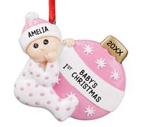 iDIY Personalised Babys First Christmas Bauble 2025 - Custom Name Baby Decoration for Christmas Tree - Xmas Ornament Gifts for Kids Baby Grandkids Newborn - Girl or Boy - Pink