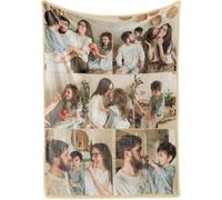 iDIY Personalised Blanket with Photo and Text - Ships Next Day - Customisable Blanket Photo Throw - Customised Gifts for Family and Couples - 7 Photos