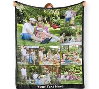 iDIY Personalised Blanket with Photo Text-Custom Blanket for Adults Personalised Gifts for Women Her Him Valentines Father's/Mother's Christmas Day(8 Photos)