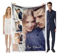 iDIY Personalised Blanket with Photo & Text-Custom Blanket for Adults Personalised Gifts for Women Mens Her Him Gifts for Family Kids Pets Friends Valentines Father's/Mother's Christmas(4Photos)