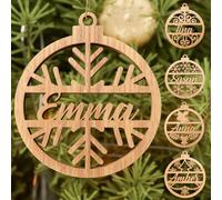 iDIY Personalised Christmas Bauble with Name - Personalised Wooden Snowflake Bauble 2025, Custom Decorations for Christmas Tree 1-6 Styles