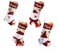 iDIY Personalised Christmas Stocking with Name - 4 Pack 3D Santa Reindeer Gnome Snowman Customised Stockings for Christmas - 18" Personalised Xmas Stockings