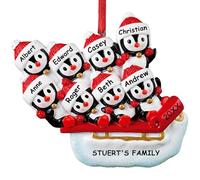 iDIY Personalised Family Christmas Bauble - Family of 2/3/4/5/6/7/8 Penguin Decoration for Christmas Tree - Custom Resin Ornament with Names & Year - Handcrafted Keepsake for 8 Members